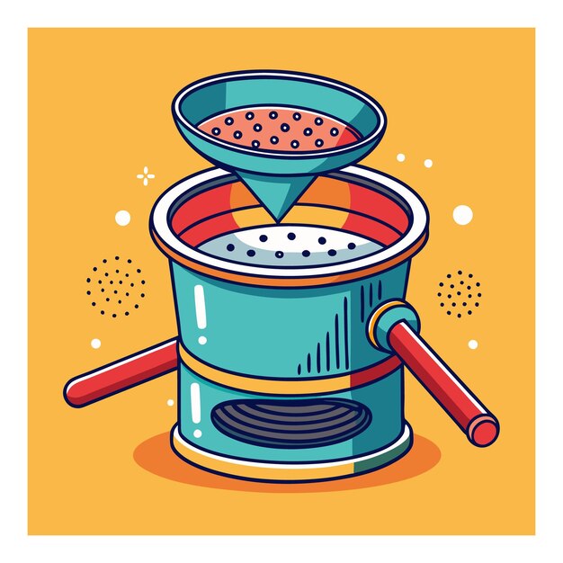 una olla azul con una cuchara en ella que dice sopa