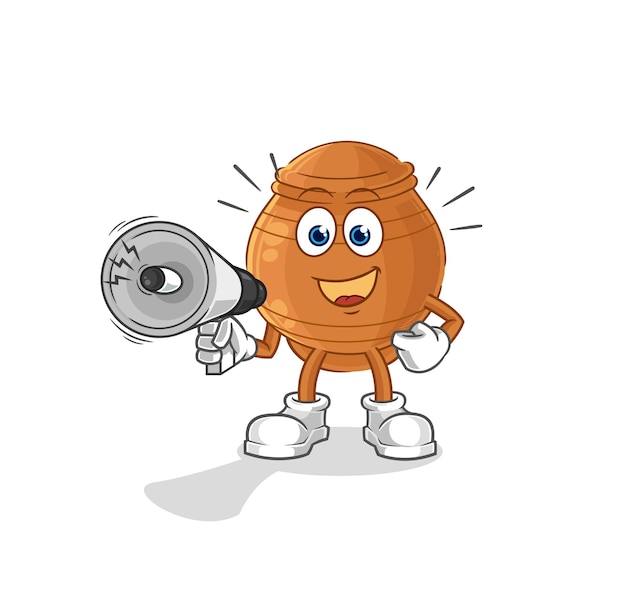 Olla de barro sosteniendo altavoces de mano vector personaje de dibujos animados