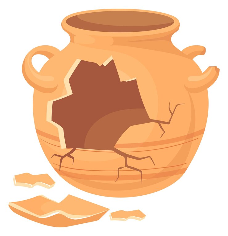 Vector olla de cerámica agrietada antiguo artefacto de arcilla antigua