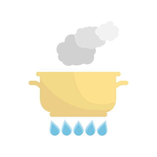 Olla hirviendo sobre el gas. Utensilios de cocina sobre fondo blanco. Ilustración de vector.