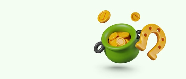 olla de leprechaun verde con monedas de oro herradura composición vectorial en estilo de dibujos animados