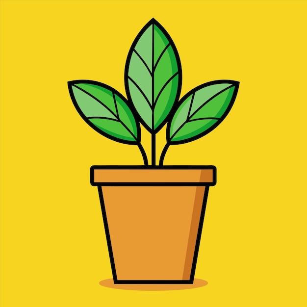 una olla con una planta en ella que tiene una hoja verde en ella
