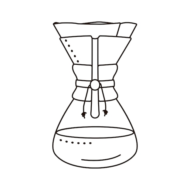 Olla de preparación de café alternativa moderna aislada sobre fondo blanco estilo Doodle