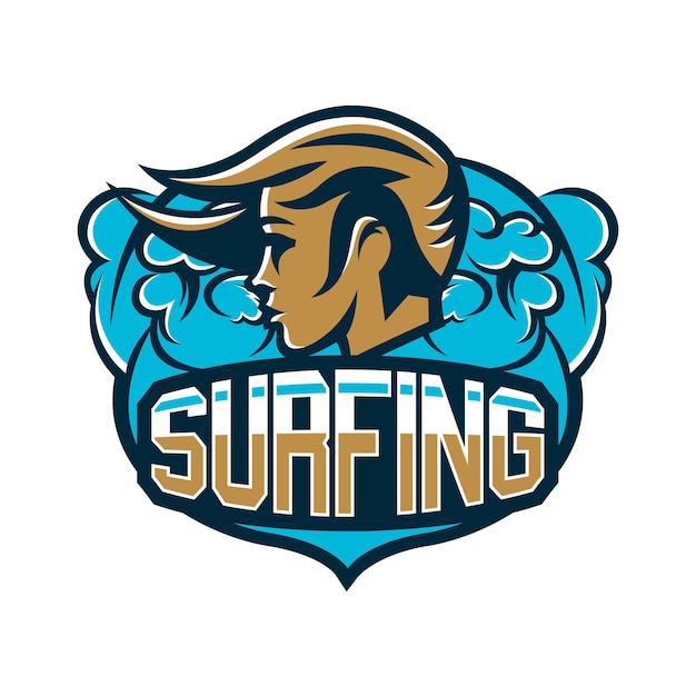 Olorful emblema logo pegatina chica surfista olas playa vector ilustración impresión en camisetas