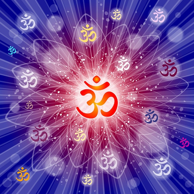 Om o Aum sonido sagrado indio el símbolo de la tríada divina de Brahma Vishnu y Shiva el signo de