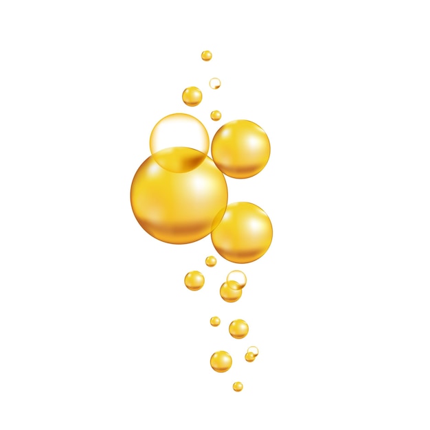 Omega 3 6 9 ácidos gotas icono de oro Diseño de cuidado de la piel de nutrición grasa poliinsaturada y tratamiento de belleza Ilustración vectorial