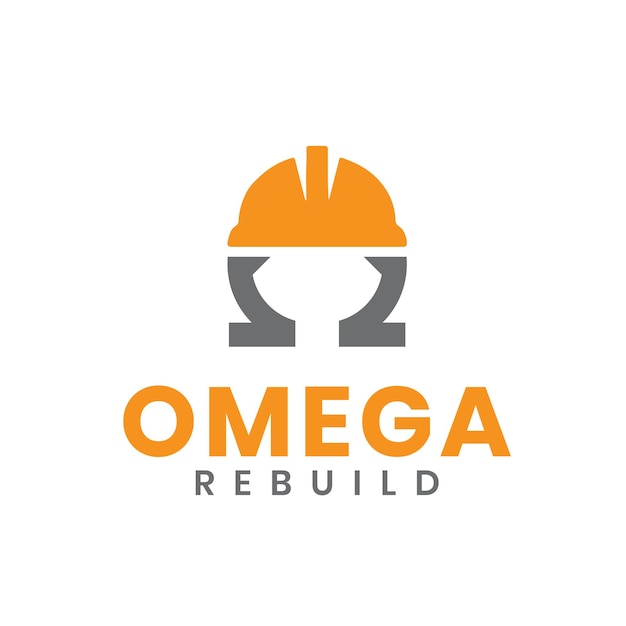 omega reconstruir marca construcción logotipo diseño concepto vector plantilla