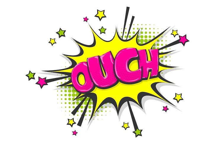 Vector omg ouch oops bocadillo de diálogo de texto cómico efecto de sonido de estilo pop art de colores