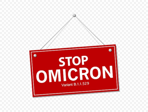 Omicron Covid19 Logotipo de tipografía de variante de coronavirus Nueva cepa de SARS CoV2 Señal de alto Omicron