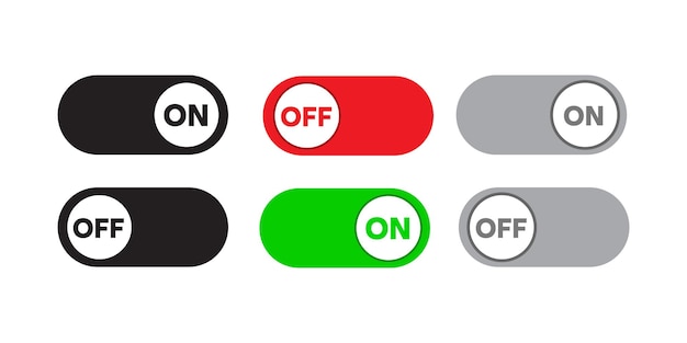 On and Off toggle switch icons A set of modern switch buttons for UI elements apps and websites Clean and minimal vector illustration