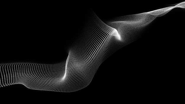Una onda 3d digital en movimiento Fondo oscuro futurista con partículas blancas dinámicas El concepto de big data Cyberspace Vector illustration