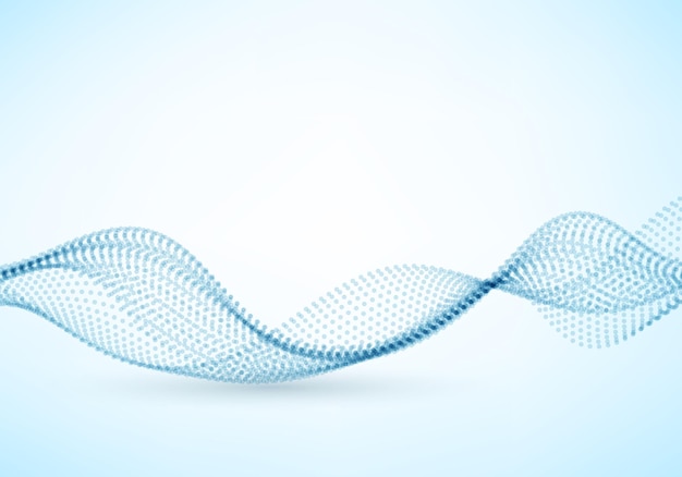 Onda abstracta puntos partículas que fluyen azul ondulado sobre un fondo blanco. Elementos de diseño de ilustración vectorial en tecnología, energía, ciencia, conceptos musicales.