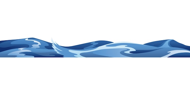Onda de agua decorativa del océano o el mar Patrón horizontal vectorial para juegos de interfaz de usuario Ondas azules estilizadas sobre fondo blanco