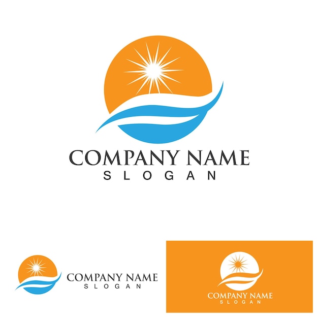 Onda de agua y sol icono vector ilustración diseño logo