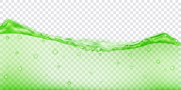 Onda de agua translúcida en colores verdes con burbujas de aire, aisladas sobre fondo transparente. transparencia solo en archivo vectorial