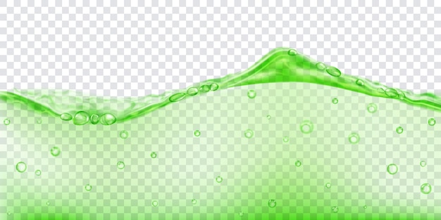 Onda de agua translúcida en colores verdes con burbujas de aire, aisladas sobre fondo transparente. Transparencia solo en archivo vectorial