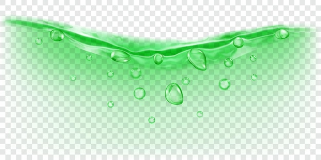 Vector onda de agua translúcida en colores verdes con burbujas de aire y gotas, aisladas sobre fondo transparente. transparencia solo en archivo vectorial