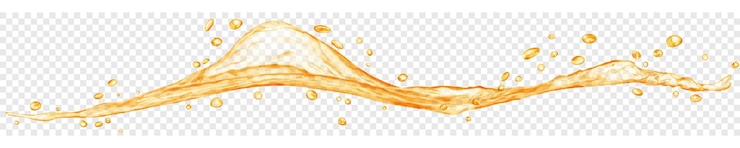 Vector onda de agua translúcida larga con gotas de colores amarillos aisladas en un fondo transparente transparencia solo en archivo vectorial