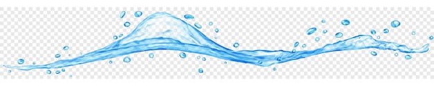 Vector onda de agua translúcida larga con gotas de colores azul claro aisladas en un fondo transparente transparencia solo en archivo vectorial