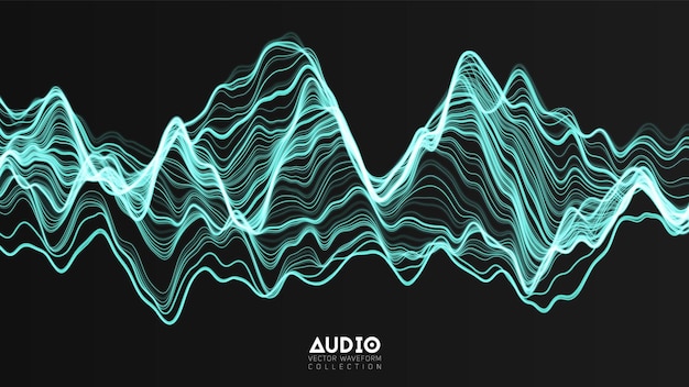 Vector onda de audio de eco 3d del espectro. gráfico de oscilación de ondas de música abstracta.