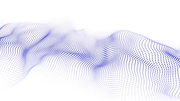 Onda azul abstracta con puntos en movimiento flujo de partículas ilustración de tecnología cibernética vectorial