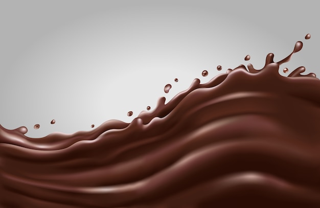 Onda de chocolate líquido splash sobre un fondo gris