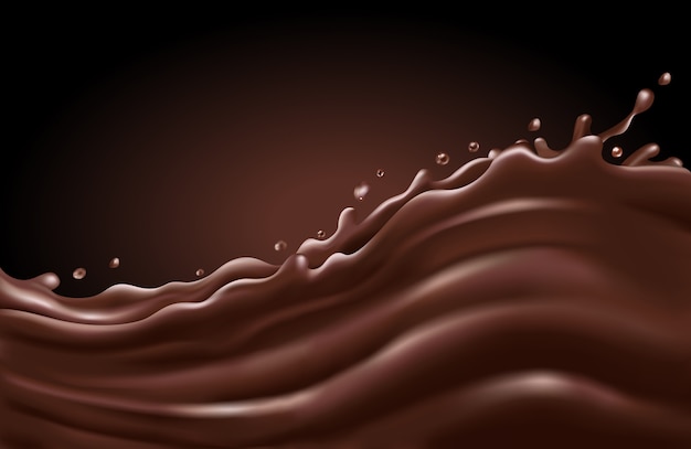 Vector onda de chocolate líquido splash sobre un fondo oscuro