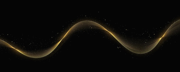Onda de color dorado con efecto brillo sobre fondo oscuro Polvo amarillo chispas amarillas