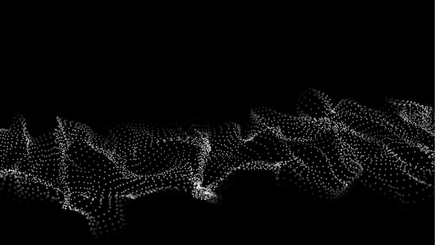 Onda digital futurista Ciberespacio oscuro Onda vectorial abstracta con puntos Partículas blancas en movimiento en el fondo