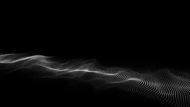 Onda digital futurista Ciberespacio oscuro Onda vectorial abstracta con puntos Partículas blancas en movimiento sobre un fondo negro
