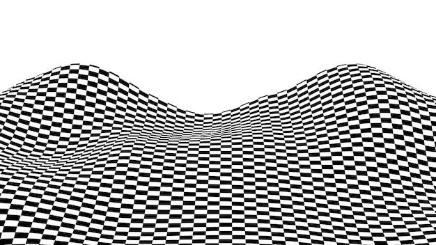 Onda dinámica en blanco y negro con efecto óptico Un tablero de ajedrez distorsionado Ilustración vectorial