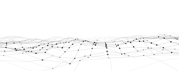 Onda dinámica con puntos y líneas conectados sobre un fondo blanco Concepto de fondo de onda digital Fondo de tecnología abstracta Visualización de datos grandes Ilustración vectorial