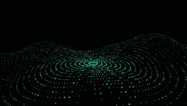 Onda futurista Vector ciberespacio oscuro Onda de sonido de música abstracta con puntos Partículas en movimiento blancas sobre un fondo azul
