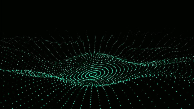 Onda futurista Vector ciberespacio oscuro Onda de sonido de música abstracta con puntos Partículas en movimiento blancas sobre un fondo negro