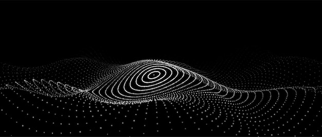 Onda futurista Vector ciberespacio oscuro Onda de sonido de música abstracta con puntos Partículas en movimiento blancas sobre un fondo negro