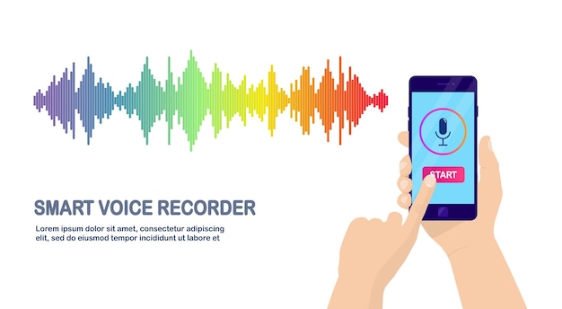 Onda de gradiente de audio de sonido del ecualizador. teléfono móvil con icono de micrófono. aplicación de teléfono para grabación de voz