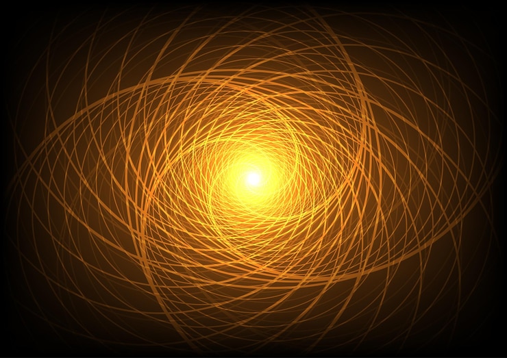 Vector onda de luz en espiral votex fondo giratorio amarillo para el diseño