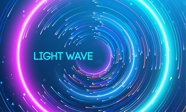 La onda de luz representada por un movimiento circular de rayas coloridas radiantes en un tema de gradiente de grandes datos