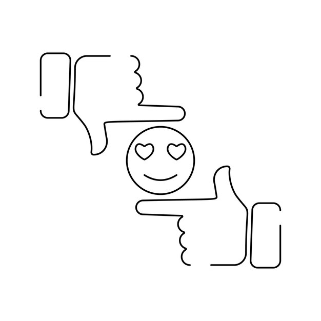 Onda de mano saludando hola o hola gesto línea arte vector icono para aplicaciones y sitios web cine y director Amor de película y cara feliz o emoción con ojos de corazón