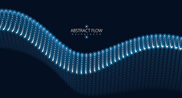 Onda de matriz de malla de partículas 3d, flujo de sonido. ilustración de efecto de vector de luces redondas borrosas. estilo de tecnología futurista 3d.