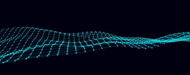 Onda en movimiento futurista Fondo digital con partículas y líneas brillantes en movimiento Visualización de grandes datos Ilustración vectorial