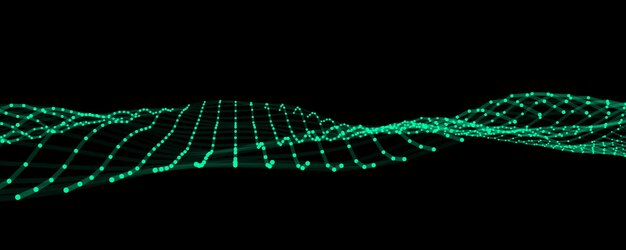 Onda en movimiento futurista Fondo digital con partículas y líneas brillantes en movimiento Visualización de grandes datos Ilustración vectorial