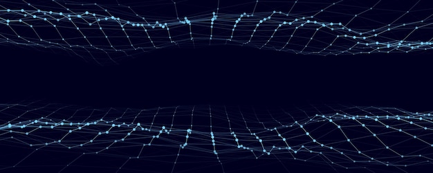 Onda en movimiento futurista Fondo digital con partículas y líneas brillantes en movimiento Visualización de grandes datos Ilustración vectorial
