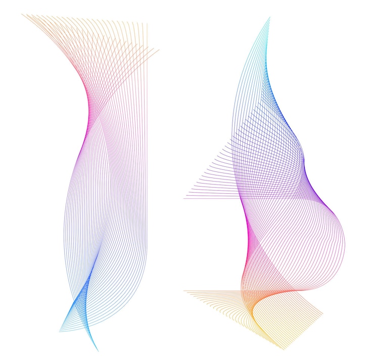Vector onda de las muchas líneas de colores rayas onduladas abstractas en un fondo blanco aisladas arte de líneas creativas ilustración vectorial eps 10 elementos de diseño creados utilizando la herramienta de mezcla