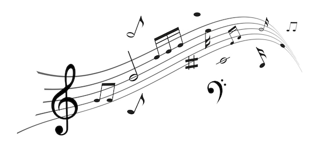 Onda de notas musicales rayas de grabación de sonido melodía de piano