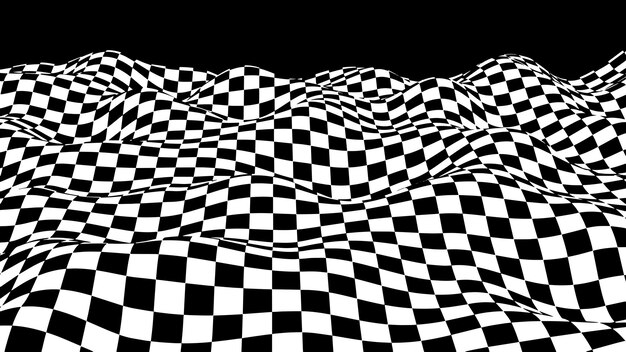 La onda óptica del tablero de ajedrez Ilusión 3D abstracta en blanco y negro Líneas negras distorsionadas Patrones rotos Ilustración vectorial EPS1
