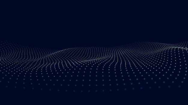 Una onda de partículas Ilustración vectorial 3D abstracta en un fondo oscuro
