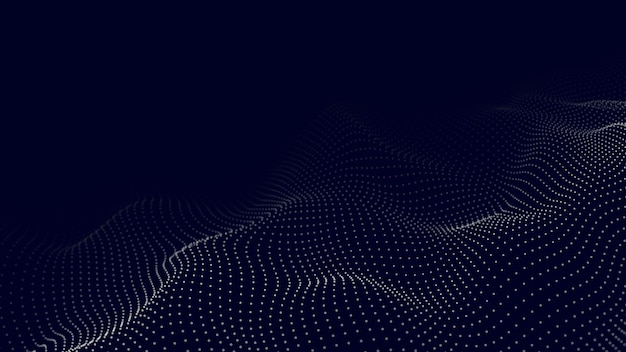 Una onda de partículas Ilustración vectorial 3D abstracta en un fondo oscuro