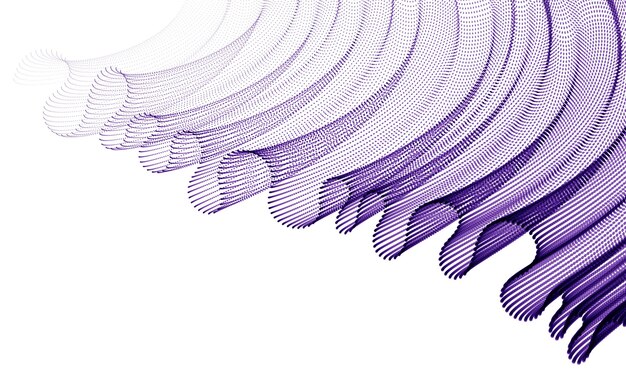 Onda de partículas que fluye, textil de tul transparente en el viento, líneas curvas de movimiento dinámico. Ilustración vectorial 3d. Hermoso conjunto de puntos combinados en forma de ola relajante.