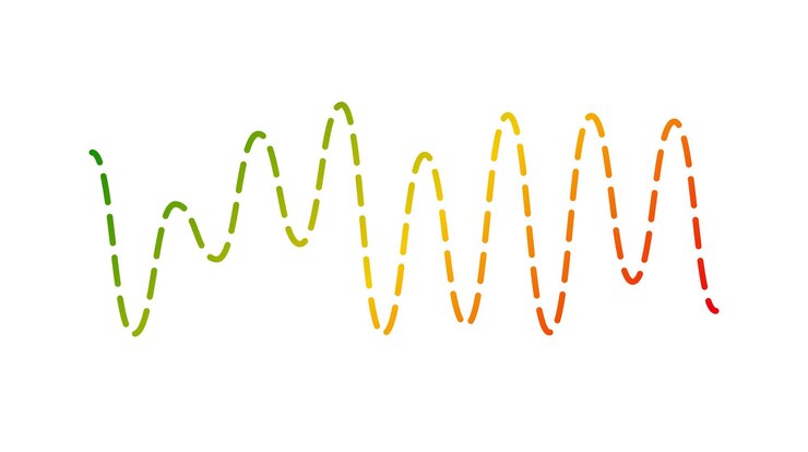 Vector onda de sonido de curva de color. señal de audio de voz o música. línea sinusoidal punteada gráfico de radio electrónico